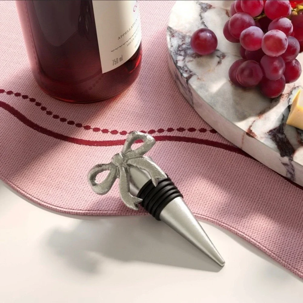 Threshold Silver Bow Wine‎ Stopper Zinc Metal Coquette Barware Accessory NEW